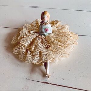 Vintage Porcelain Half-Doll Powder Puff Flapper Girl Figurine Antique 1920’s